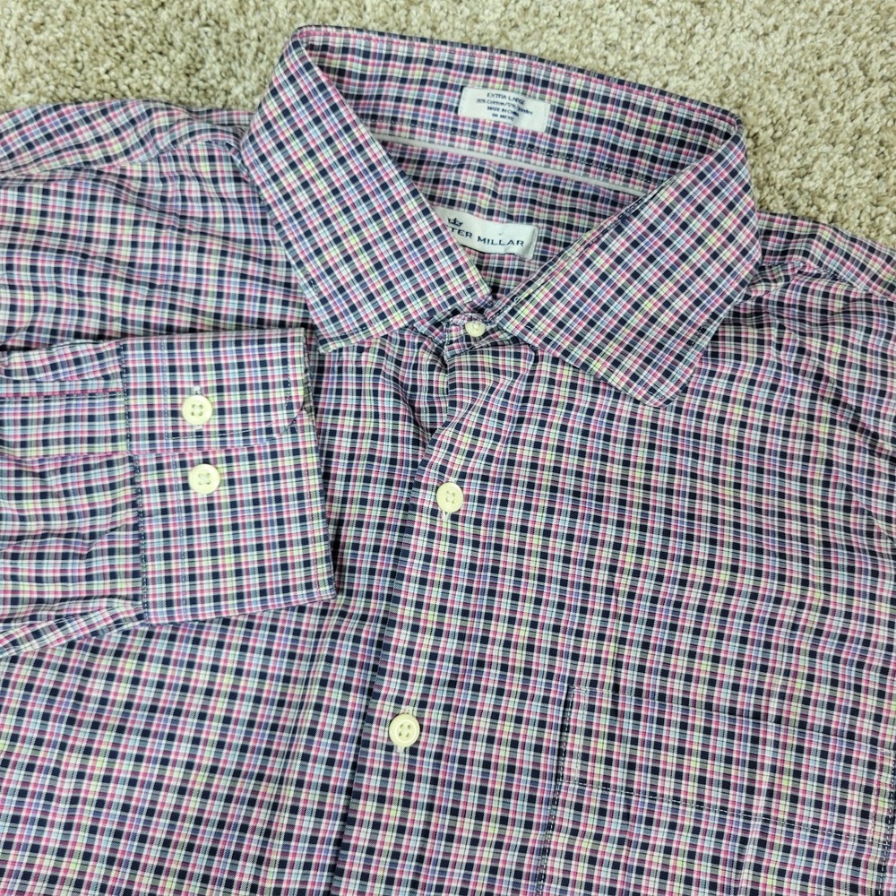 Peter Millar Mens XL Multicolor Plaid Button Up Long Sleeve